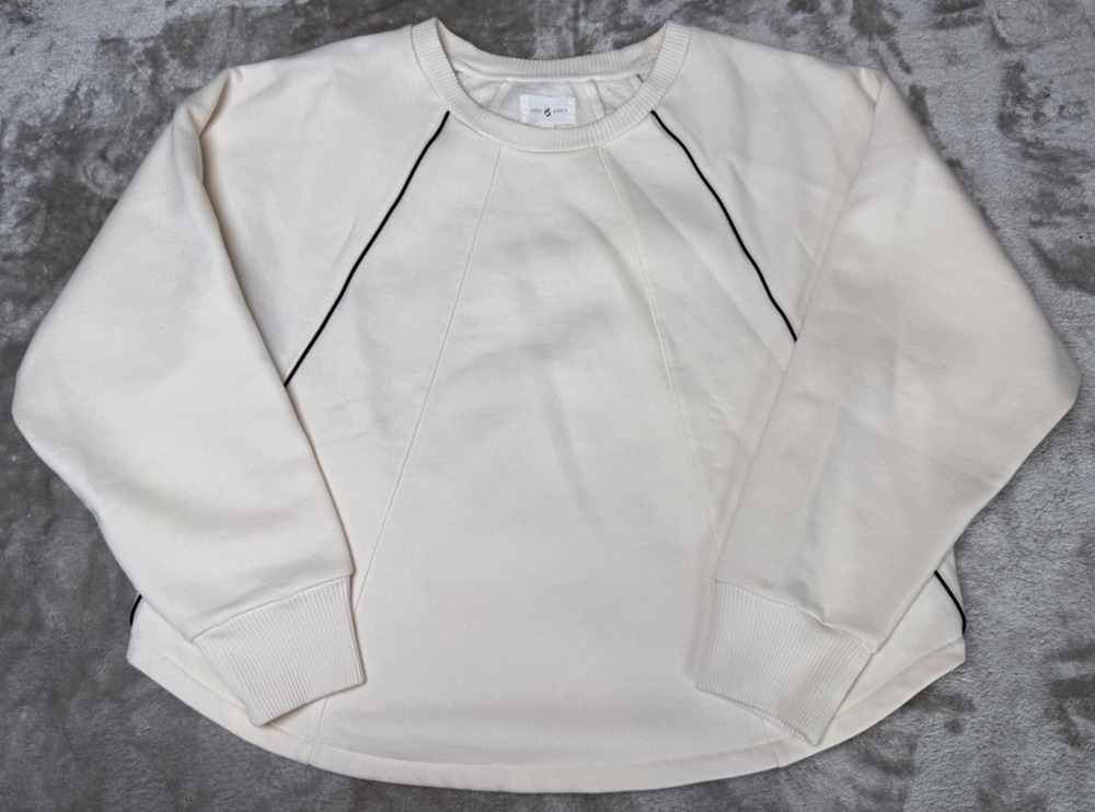 Loft Lou & Grey Piped Elite Fleece Sweatshirt Ivory Black Womens Size M NWOT